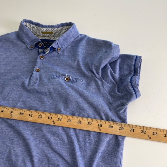 Ted Baker London Sky Blue Fine Stripped Collard Pocket Polo Shirt Mens Size 5 - Picture 6 of 7